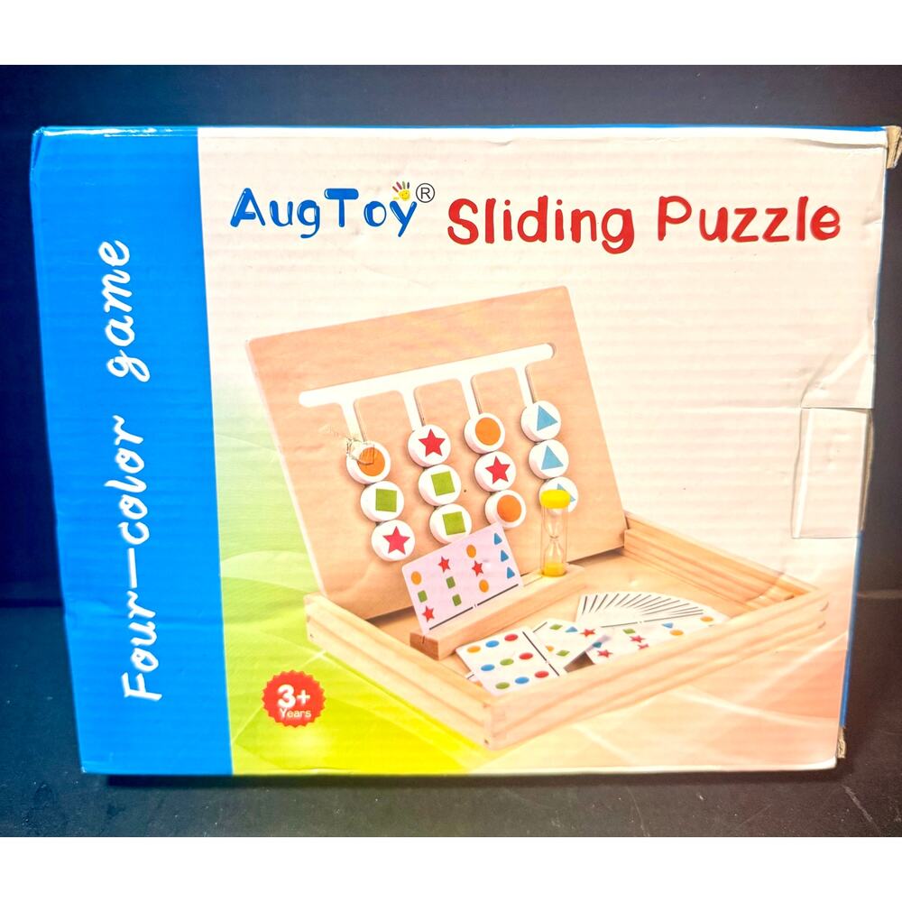 Toy Sliding Puzzle wooden Montessori educational game color & shape matching